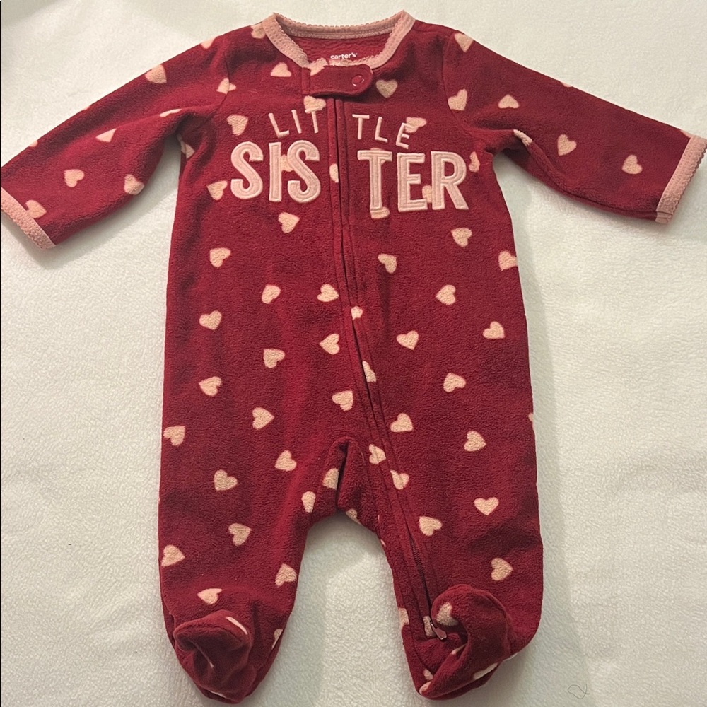 Carter's Red and Pink Heart Little Sister Footie